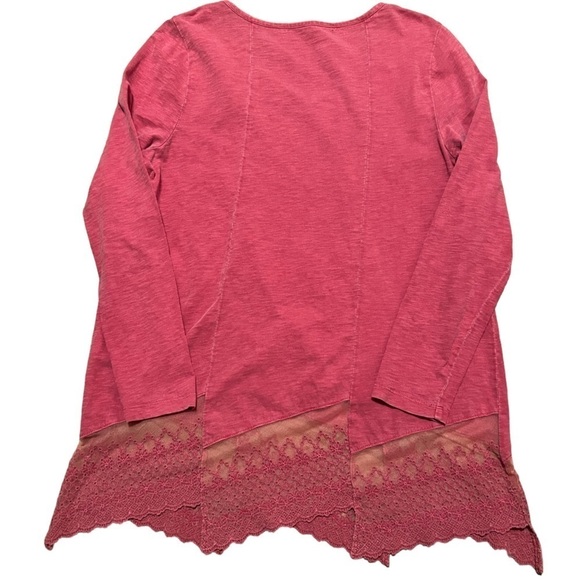 Soft Surroundings red lace bottom 100% cotton long sleeved tunic top - Picture 2 of 7